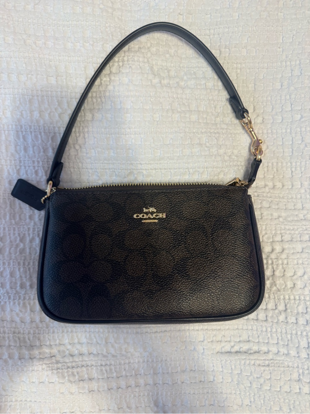 Coach Black Signature Mini Shoulder Bag with Gold Hardware